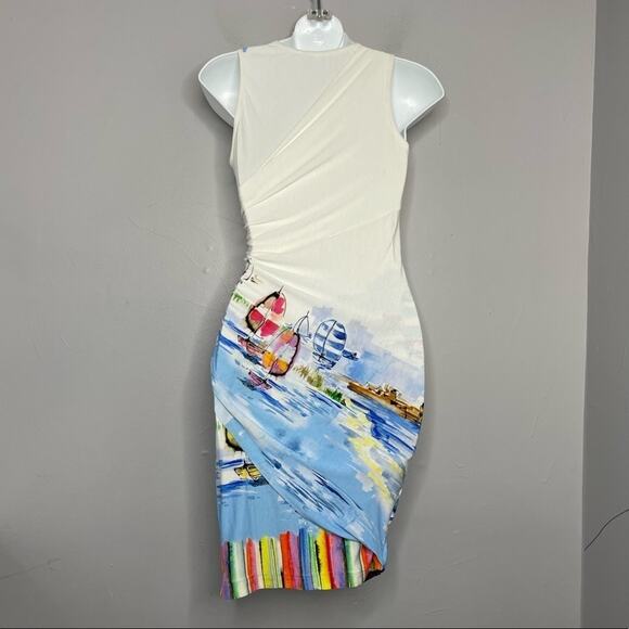 DANIELA CORTE REVOLVE Watercolor Bodycon Dress Womens Size Medium Coastal Unique - Picture 9 of 15